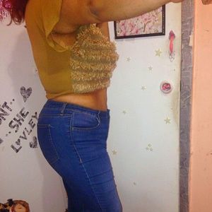 Brown 'Rainbows' Faux Fur Crop Top